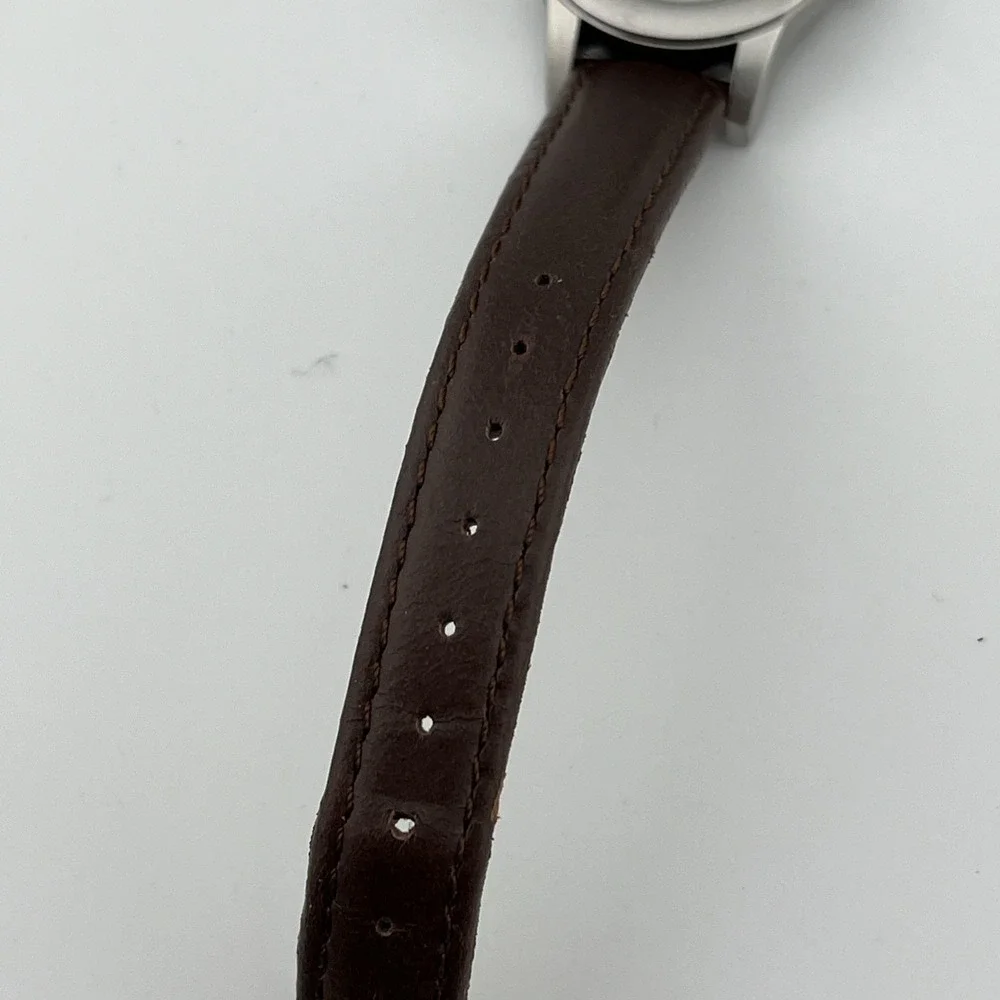 Women's Quartz Watch Silver 29mm Case Brown Leather Band- New Battery‎